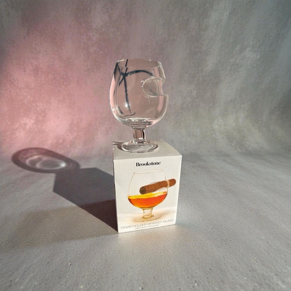Brookstone Clear Whiskey Glass with Cigar Holder
